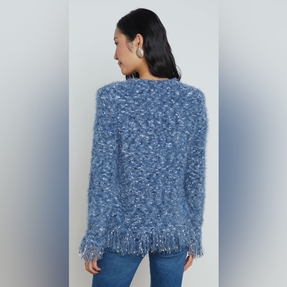 L’AGENCE Azure Fringe Cardigan Blazer in Blue Multi Medium - Picture 5 of 14